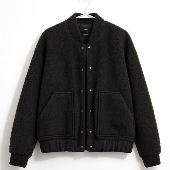 Mango Jackets & Blazers - Mango Black Textured Bomber Jacket